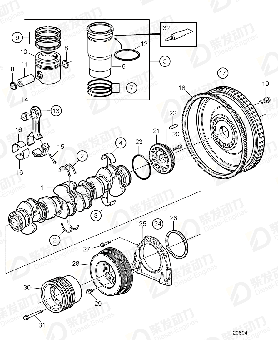 VOLVO Cylinder liner kit 21254035 Drawing